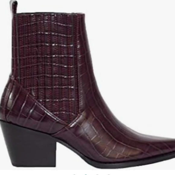 ARiderGirl Naomi Burgandy Western Croc Stacked Heel Pointed Toe Booties Size 6 - Picture 3 of 12